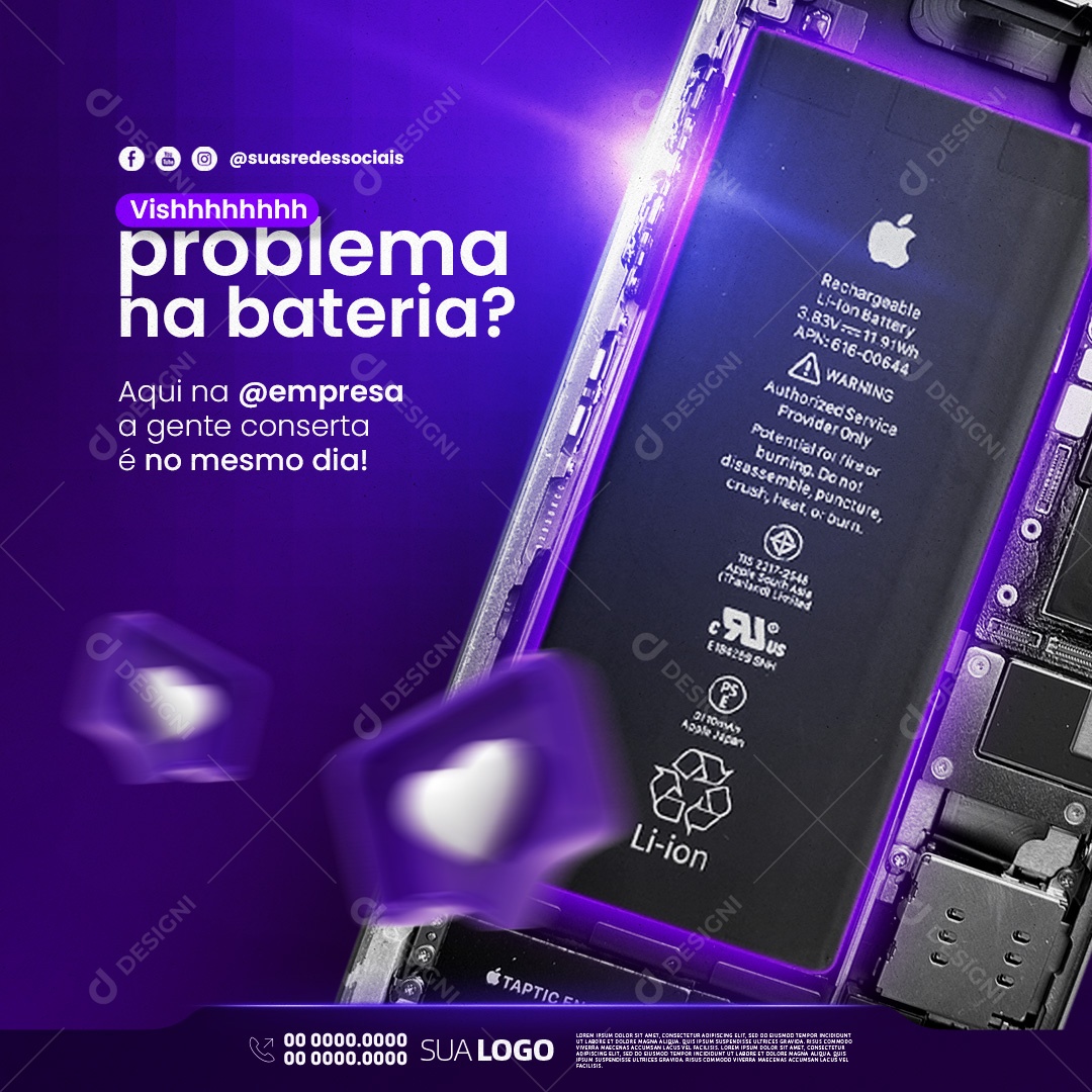 Assistência Técnica Vish Problema na Bateria Social Media PSD Editável
