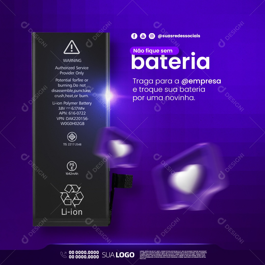 Social Media Não Fique sem Bateria Traga para a Assistência Técnica PSD Editável