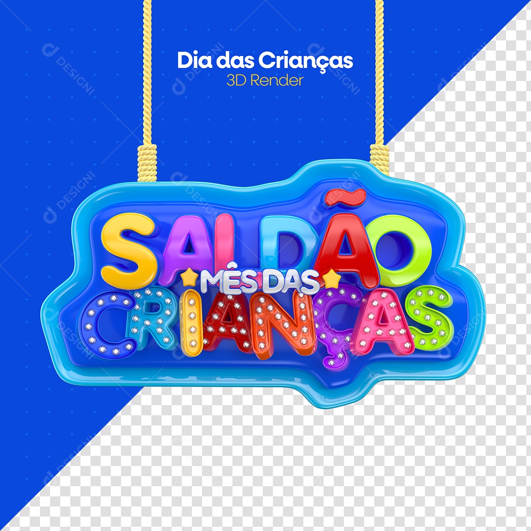 Saldão Dia das Crianças Selo 3D Dourado Roxo Azul Vermelho para Composição PSD