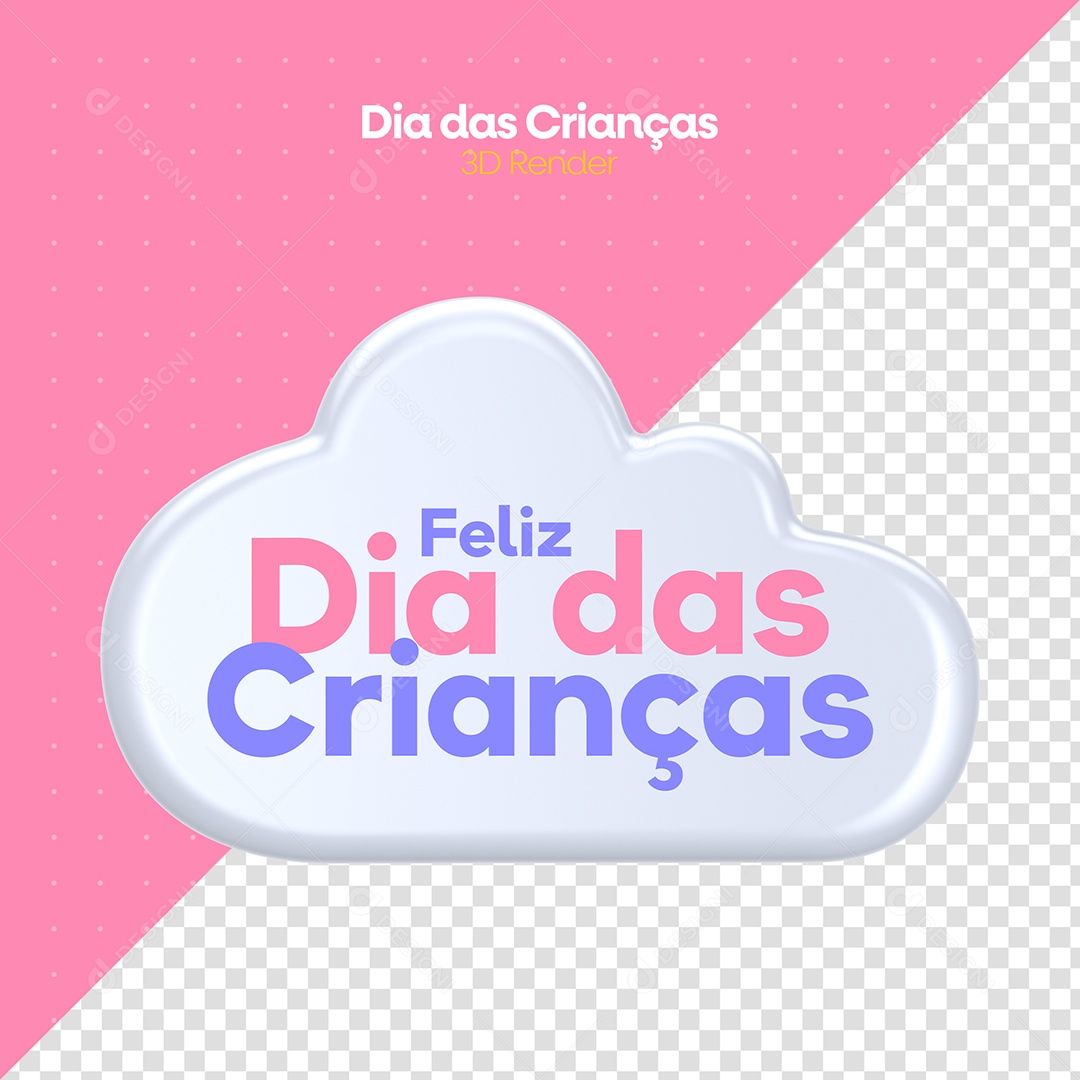 Feliz Dia das Crianças Selo 3D Roxo Rosa para Composição PSD