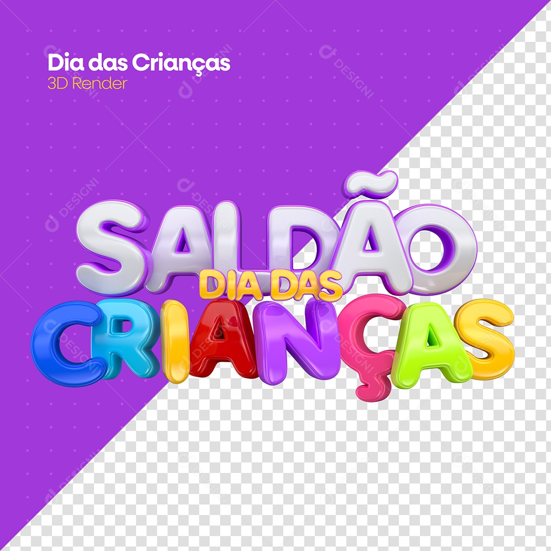 Saldão Dia das Crianças Selo 3D Roxo Dourado Azul para Composição PSD