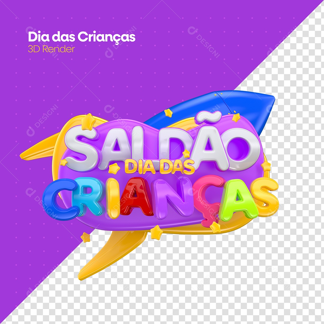 Saldão Dia das Crianças Selo 3D Roxo Dourado Azul Vermelho para Composição PSD