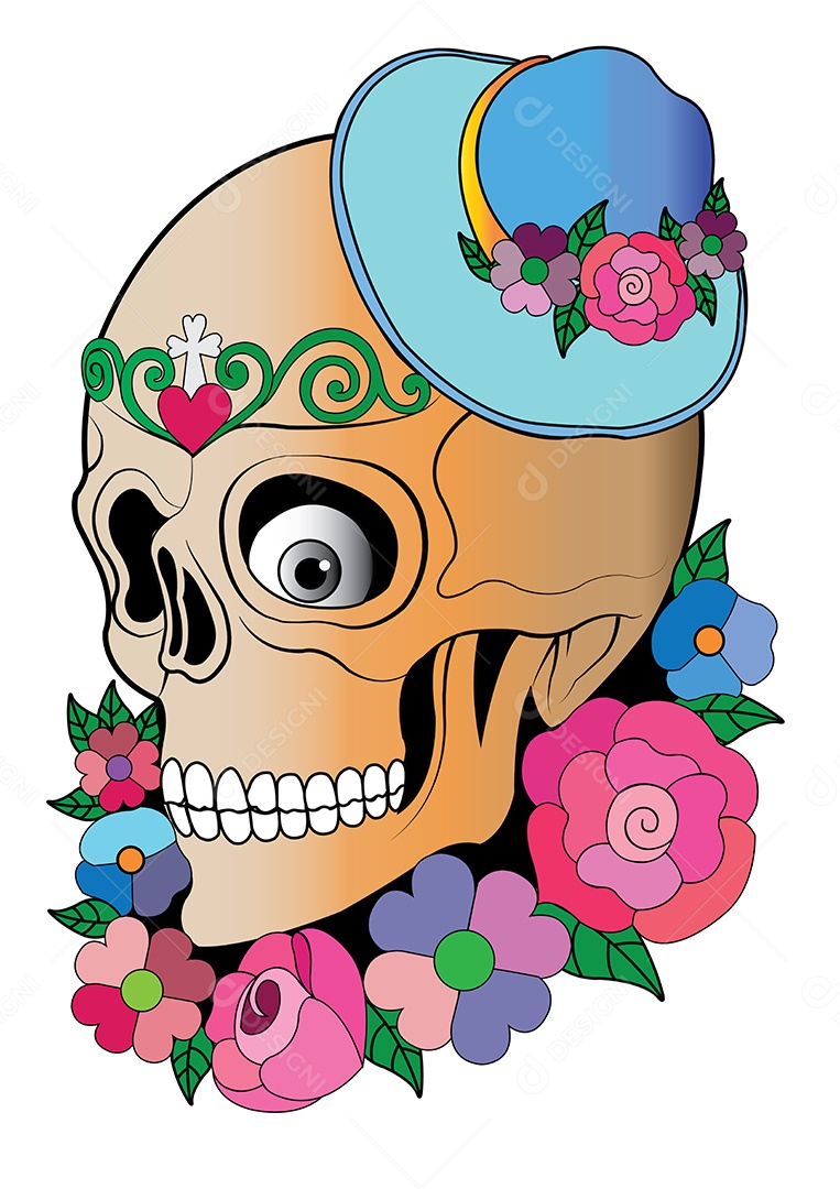 Estampa de Caveira de Chapéu Ilustração Vetor EPS