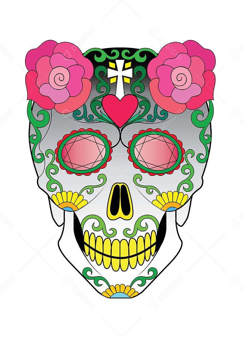 Estampa de Caveira de Mexicana Ilustração Vetor EPS