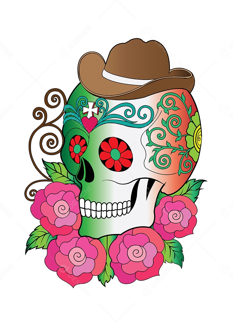 Estampa de Caveira de Chapéu Ilustração Vetor EPS