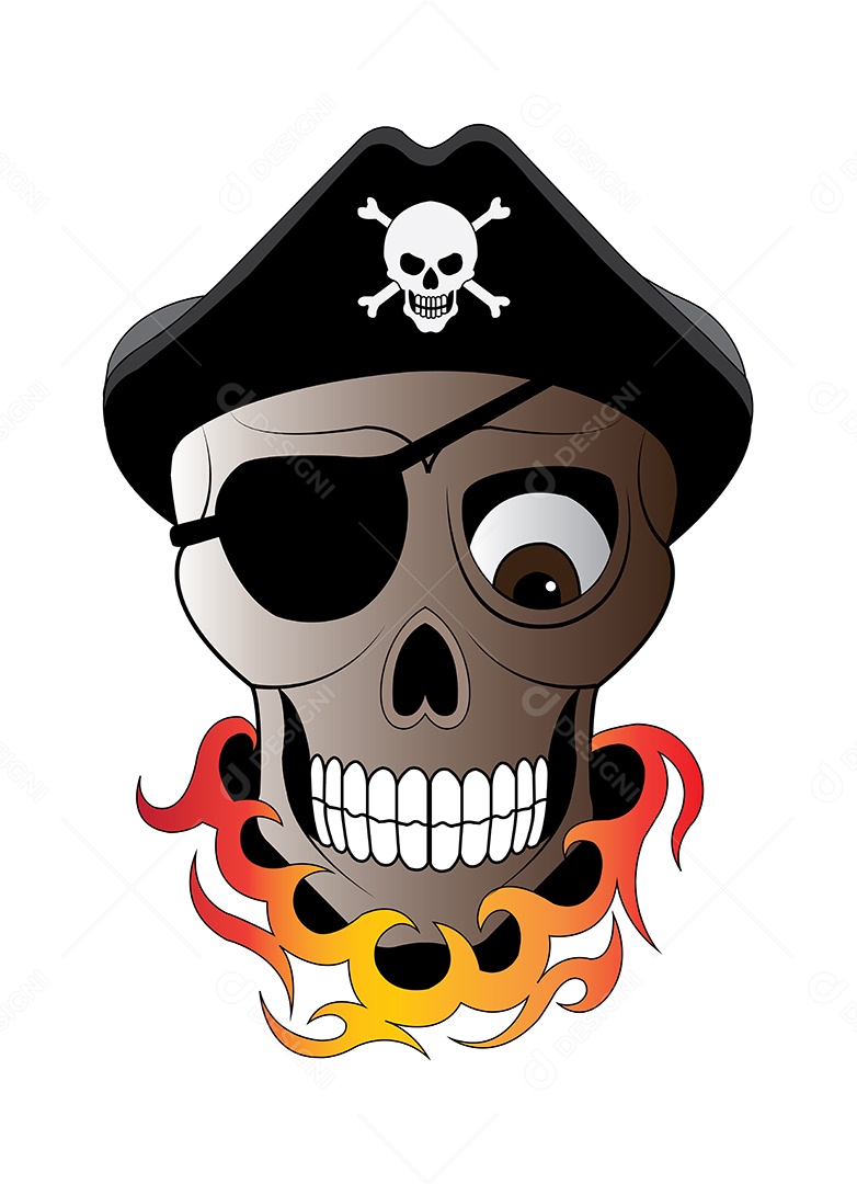 Estampa de Caveira Pirata Ilustração Vetor EPS