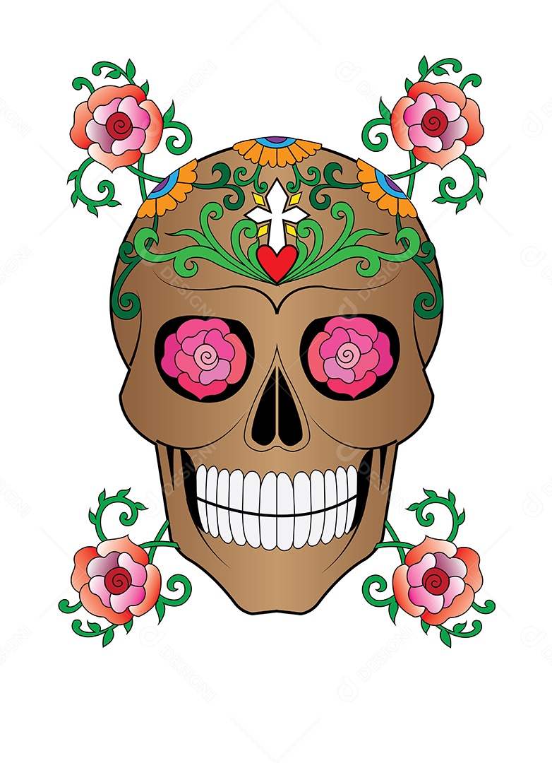 Estampa de Caveira Mexicana Ilustração Vetor EPS