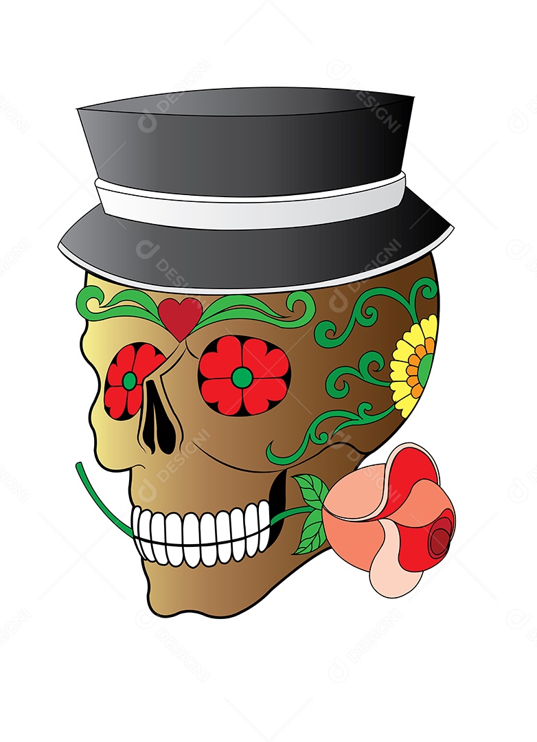 Estampa de Caveira de Chapéu Ilustração Vetor EPS