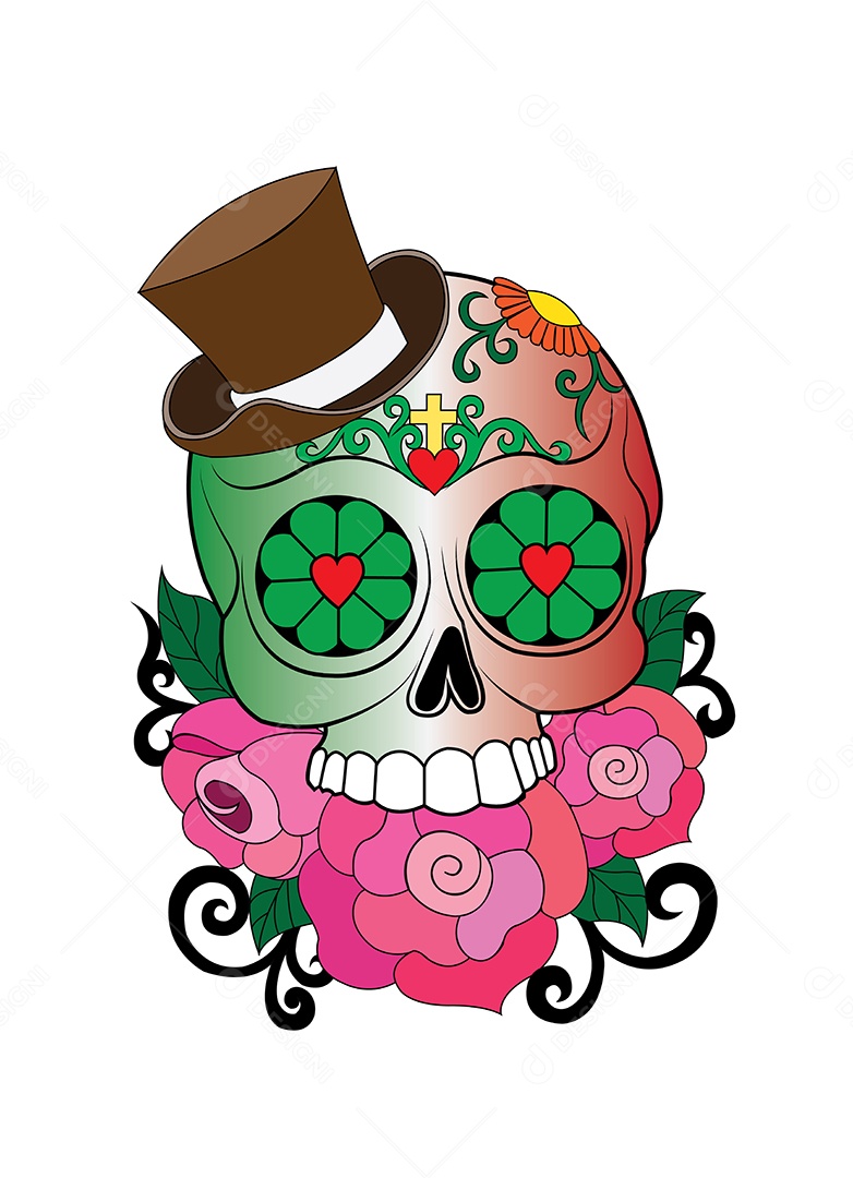 Estampa de Caveira de Chapéu Ilustração Vetor EPS