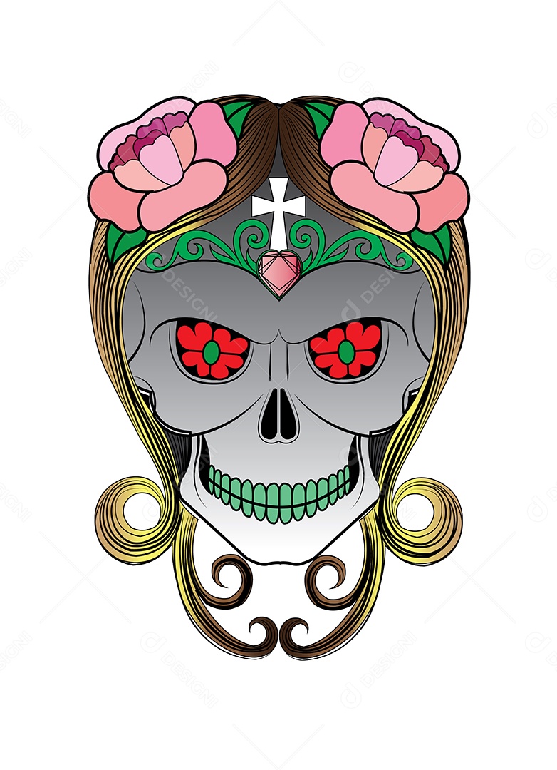 Estampa de Caveira Ilustração Vetor EPS