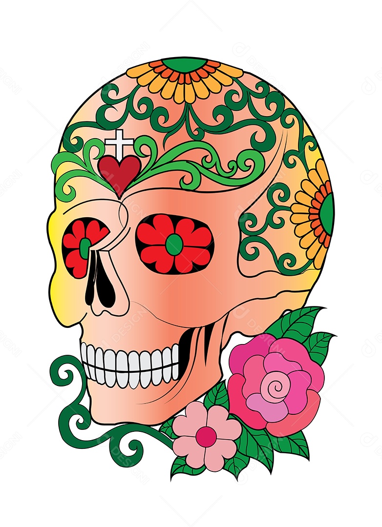 Estampa de Caveira Mexicana Ilustração Vetor EPS