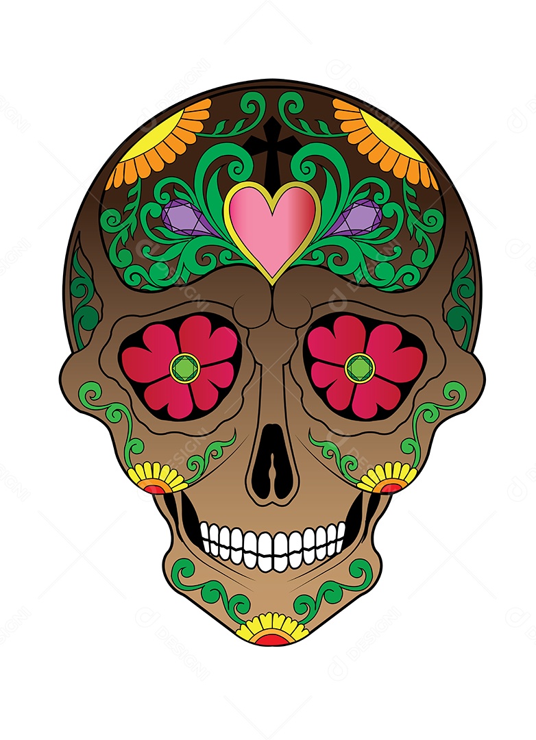 Estampa de Caveira Mexicana Ilustração Vetor EPS