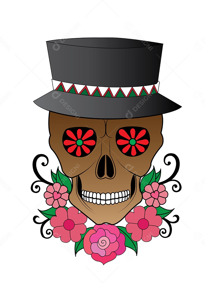 Estampa de Caveira de Chapéu Ilustração Vetor EPS