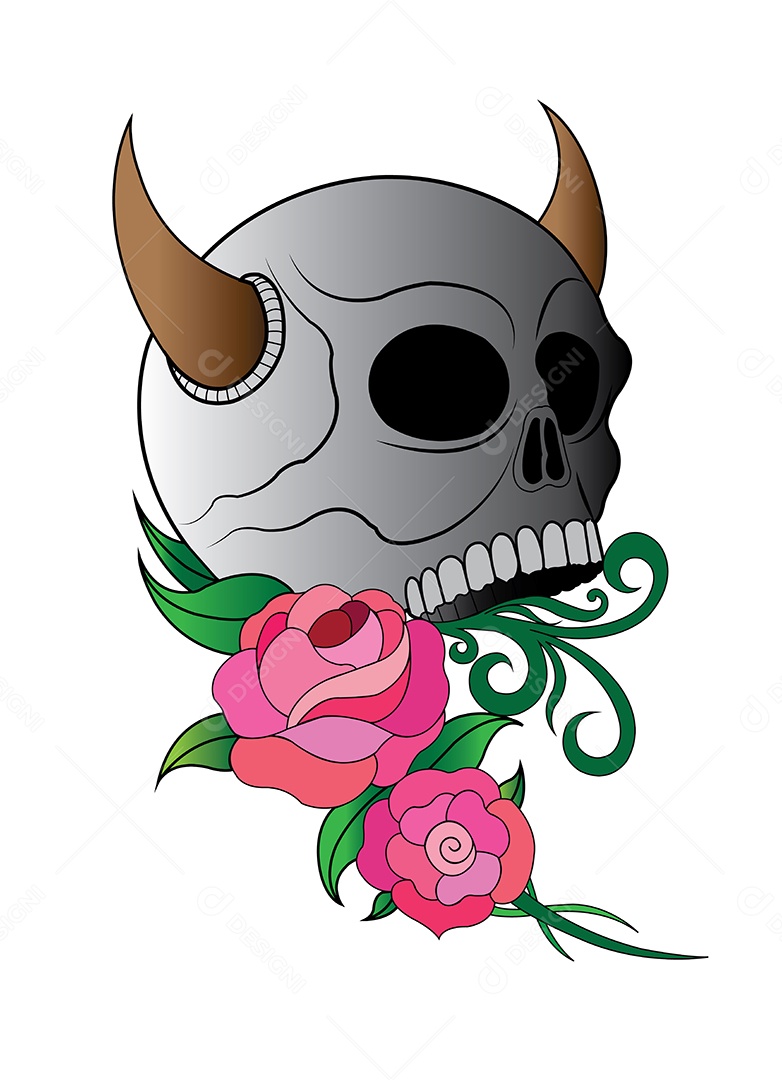 Estampa de Caveira de Chifres Ilustração Vetor EPS