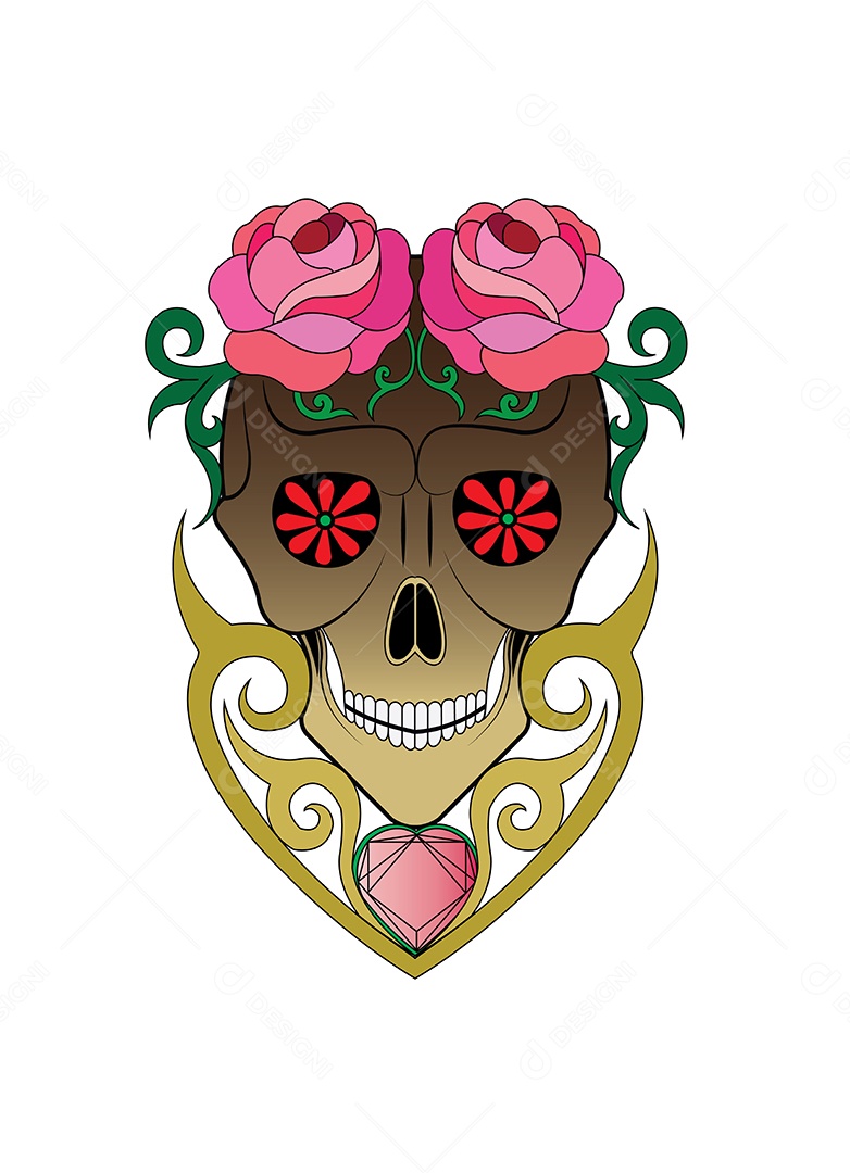 Estampa de Caveira Mexicana Ilustração Vetor EPS