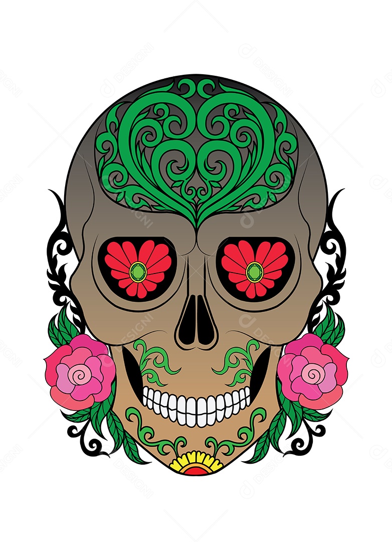 Estampa de Caveira Mexicana Ilustração Vetor EPS