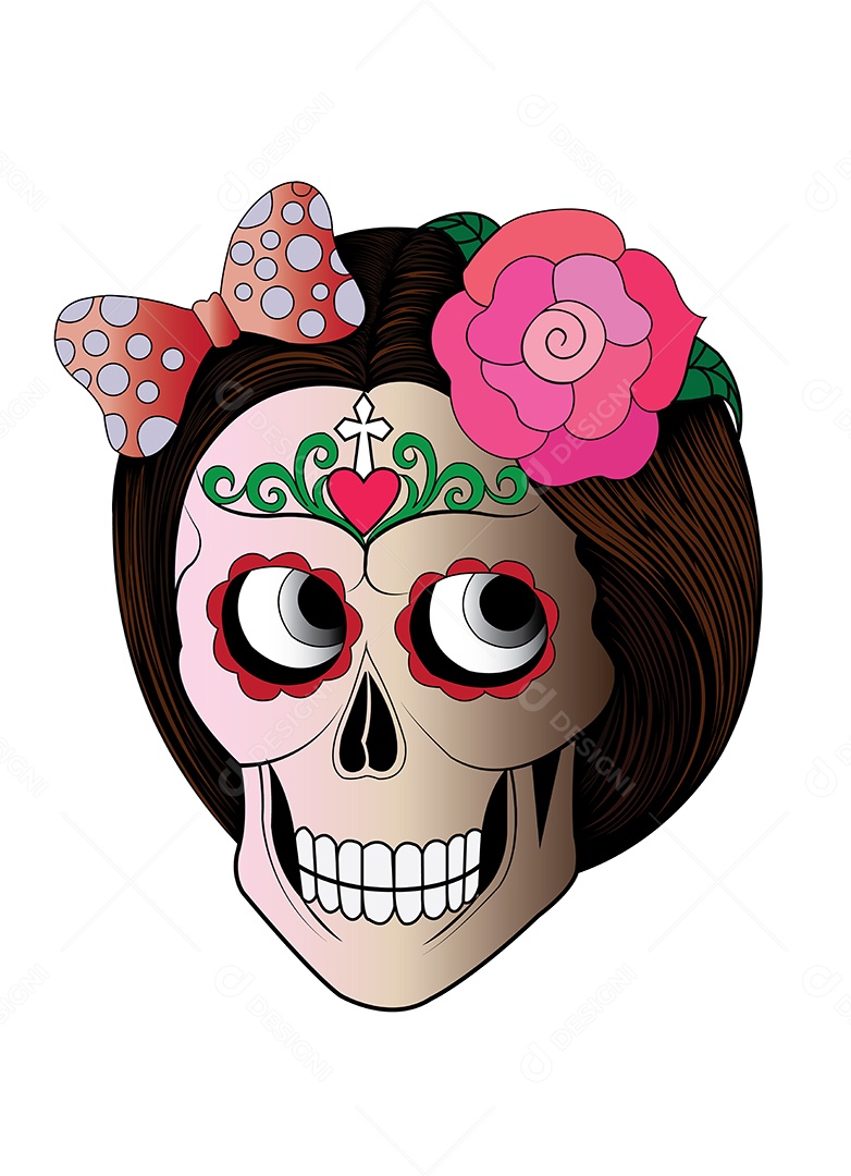 Estampa de Mulher Caveira Ilustração Vetor EPS