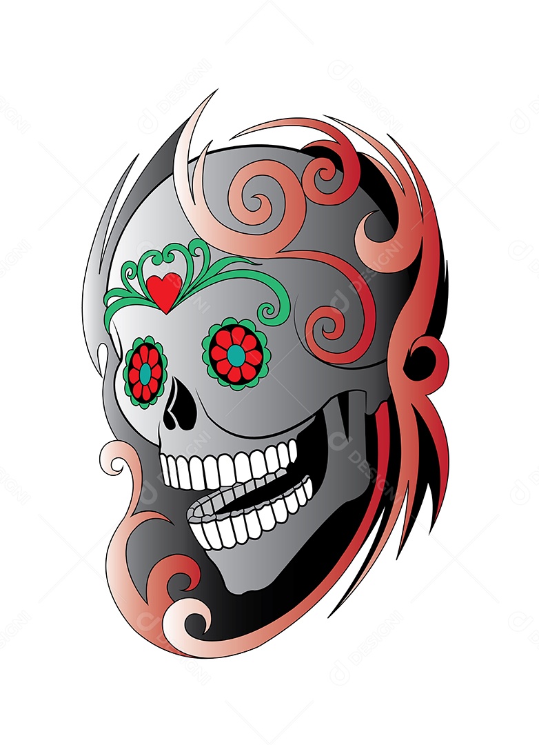 Estampa de Desenho de Caveira Ilustração Vetor EPS