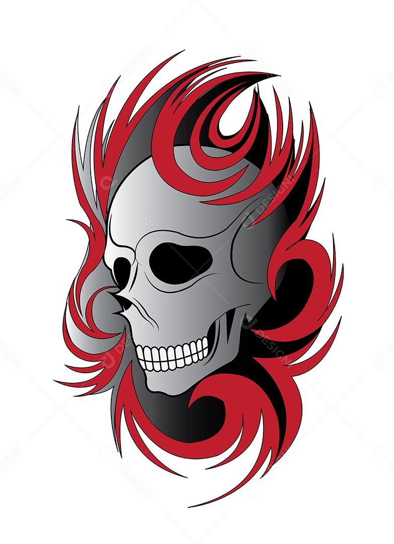 Estampa de Desenho de Caveira Ilustração Vetor EPS