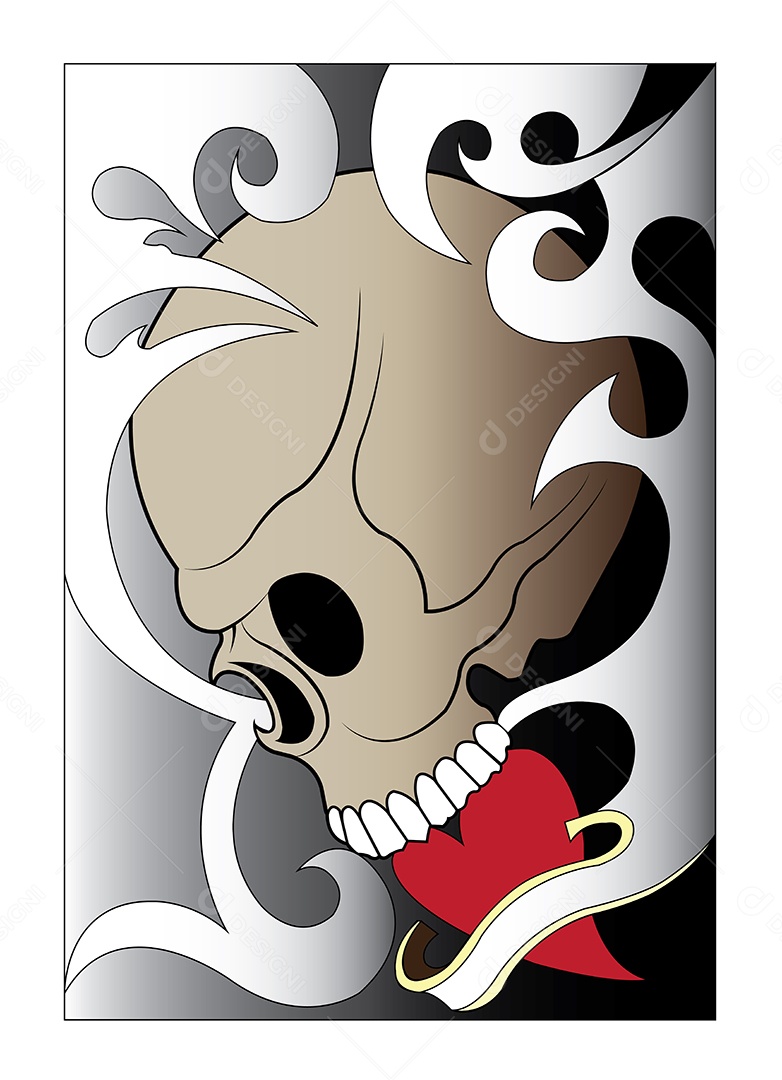 Estampa de Desenho de Caveira Ilustração Vetor EPS