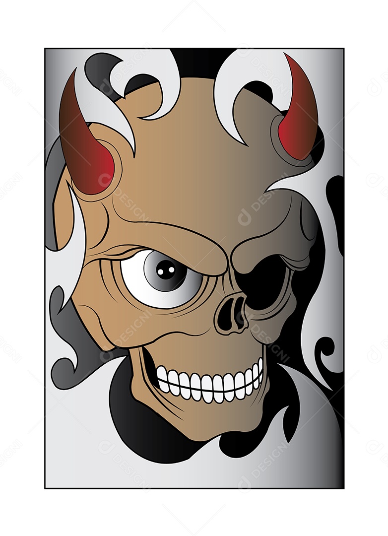 Estampa de Desenho de Caveira Ilustração Vetor EPS