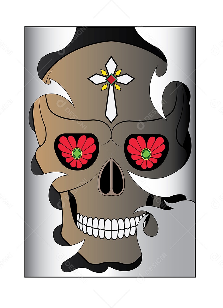 Estampa de Desenho de Caveira Ilustração Vetor EPS