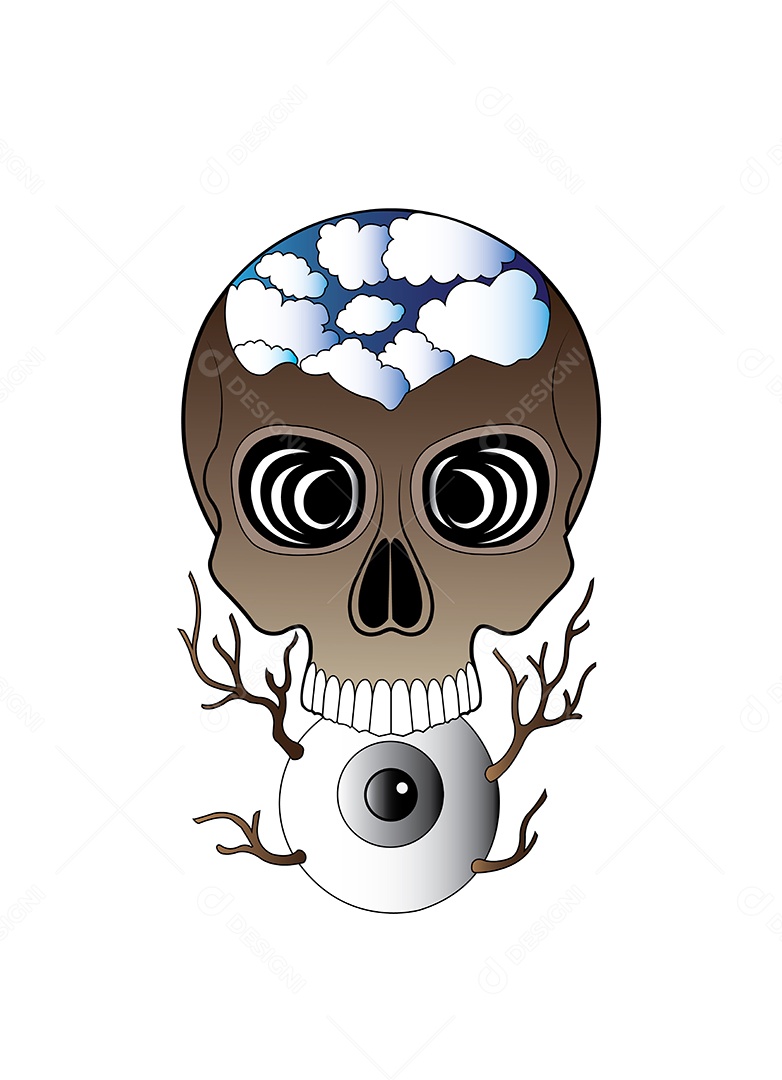 Estampa de Desenho de Caveira Ilustração Vetor EPS