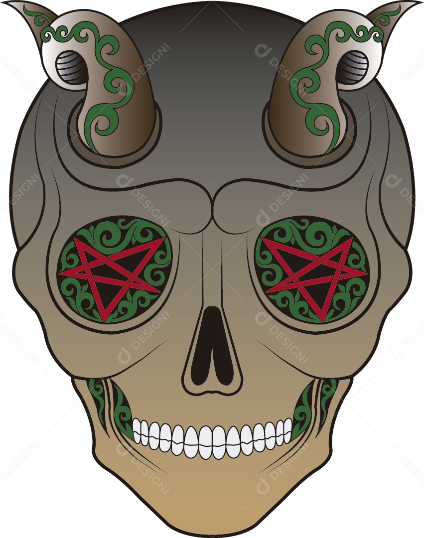 Estampa de Caveira com Chifres Ilustração Vetor EPS