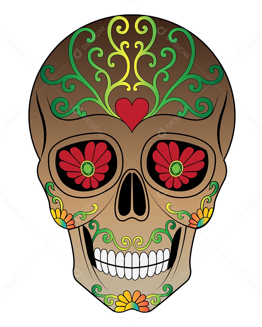 Estampa de Caveira Mexicana Ilustração Vetor EPS