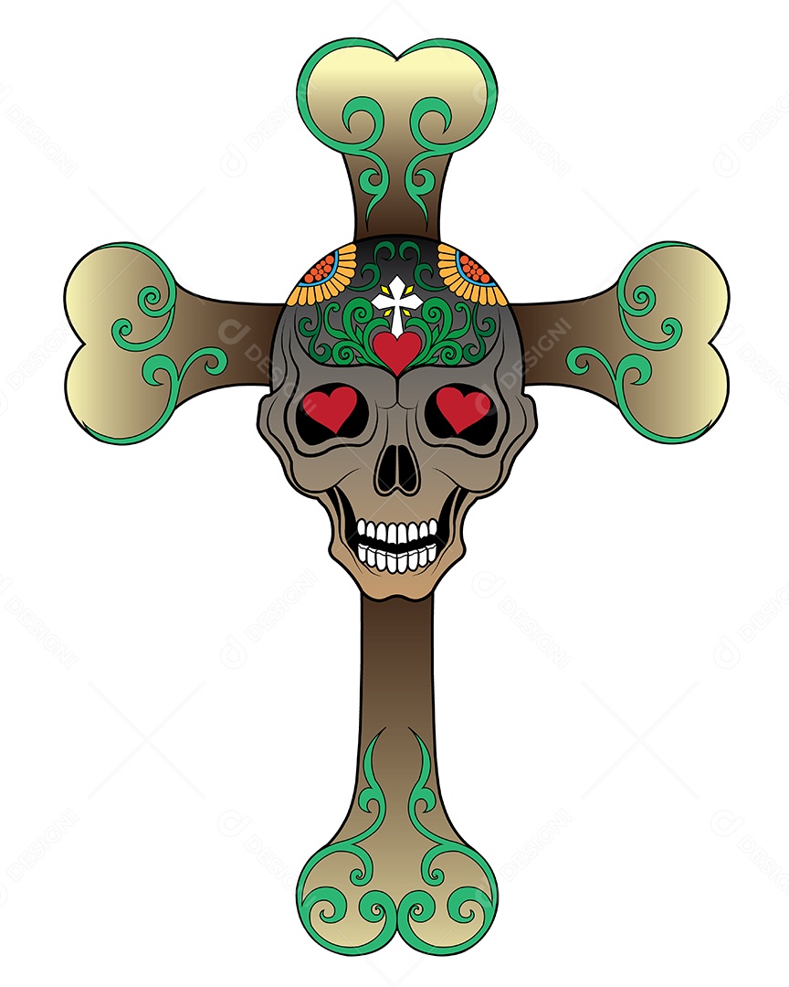 Estampa de Cruz com Caveira Ilustração Vetor EPS