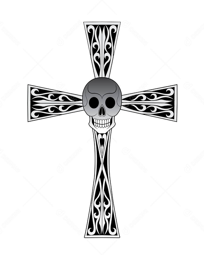 Estampa de Cruz com Caveira Ilustração Vetor EPS