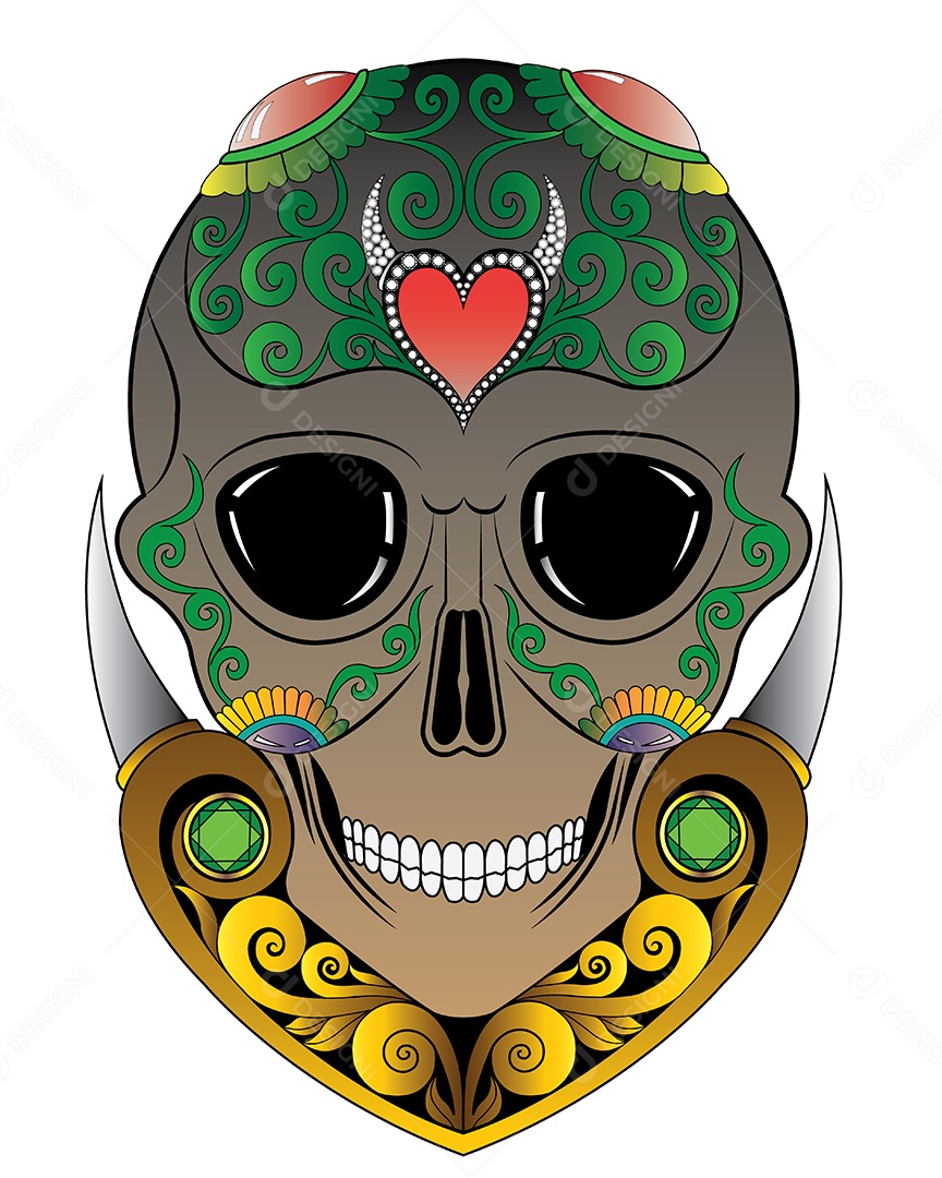 Estampa de Caveira Mexicana Ilustração Vetor EPS