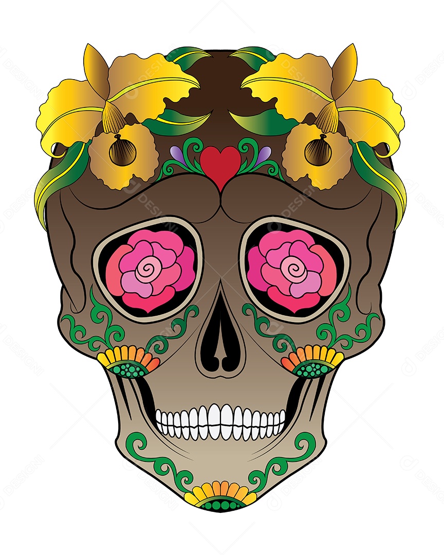 Estampa de Caveira Mexicana Ilustração Vetor EPS