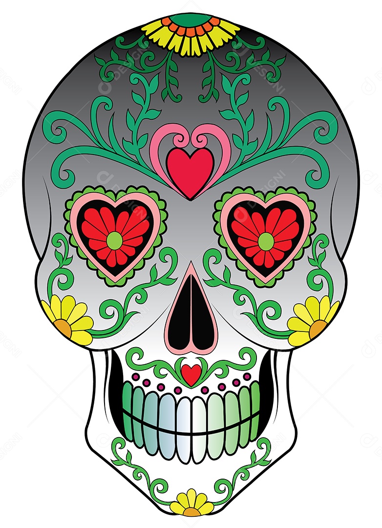 Estampa de Caveira Mexicana Ilustração Vetor EPS