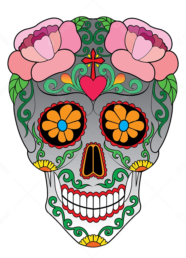 Estampa de Caveira Mexicana Ilustração Vetor EPS