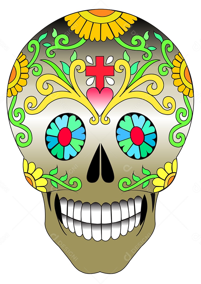 Estampa de Caveira Mexicana Ilustração Vetor EPS