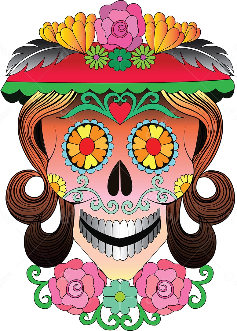 Estampa de Mulher Caveira Ilustração Vetor EPS