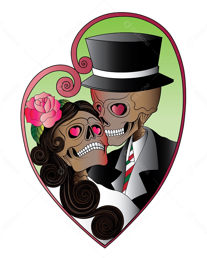 Estampa de Casal de Caveiras Mexicana Ilustração Vetor EPS