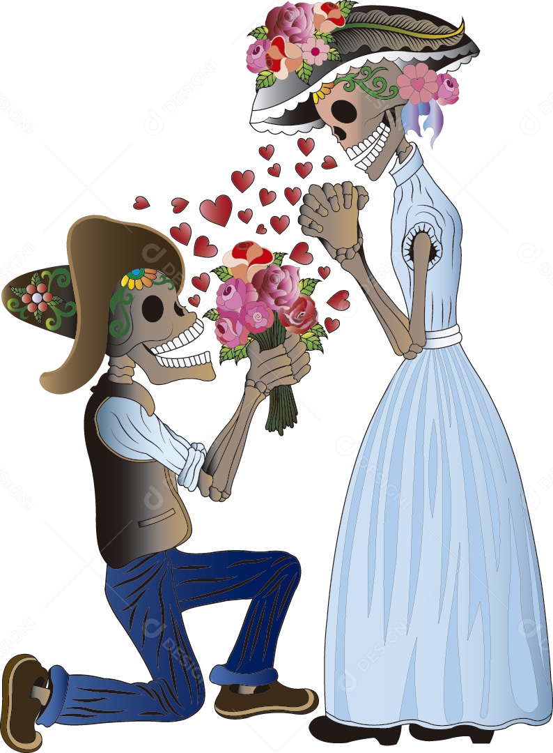 Estampa de Casal de Caveiras Ilustração Vetor EPS