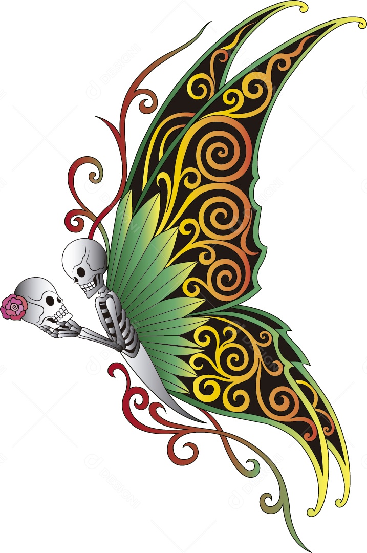 Estampa de Caveira Borboleta Ilustração Vetor EPS