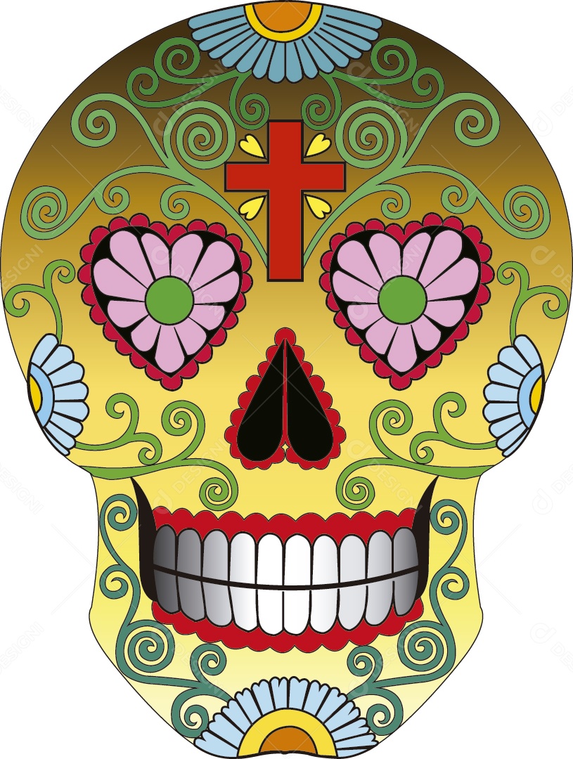 Estampa de Caveira Mexicana Ilustração Vetor EPS