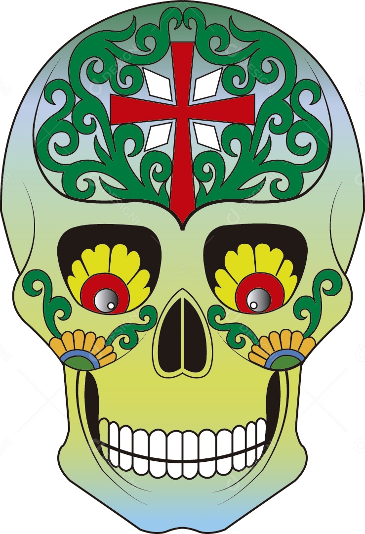 Estampa de Caveira Mexicana Ilustração Vetor EPS