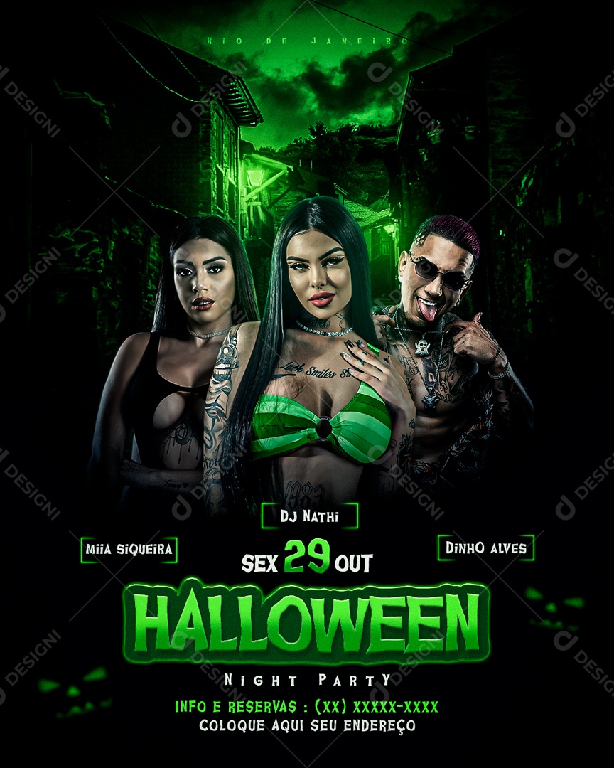 Social Media Flyer Feed Halloween Night Party Funk PSD Editável