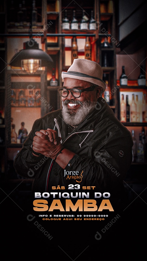 Social Media Flyer Story Botiquin Do Samba Jorge Aragão PSD Editável