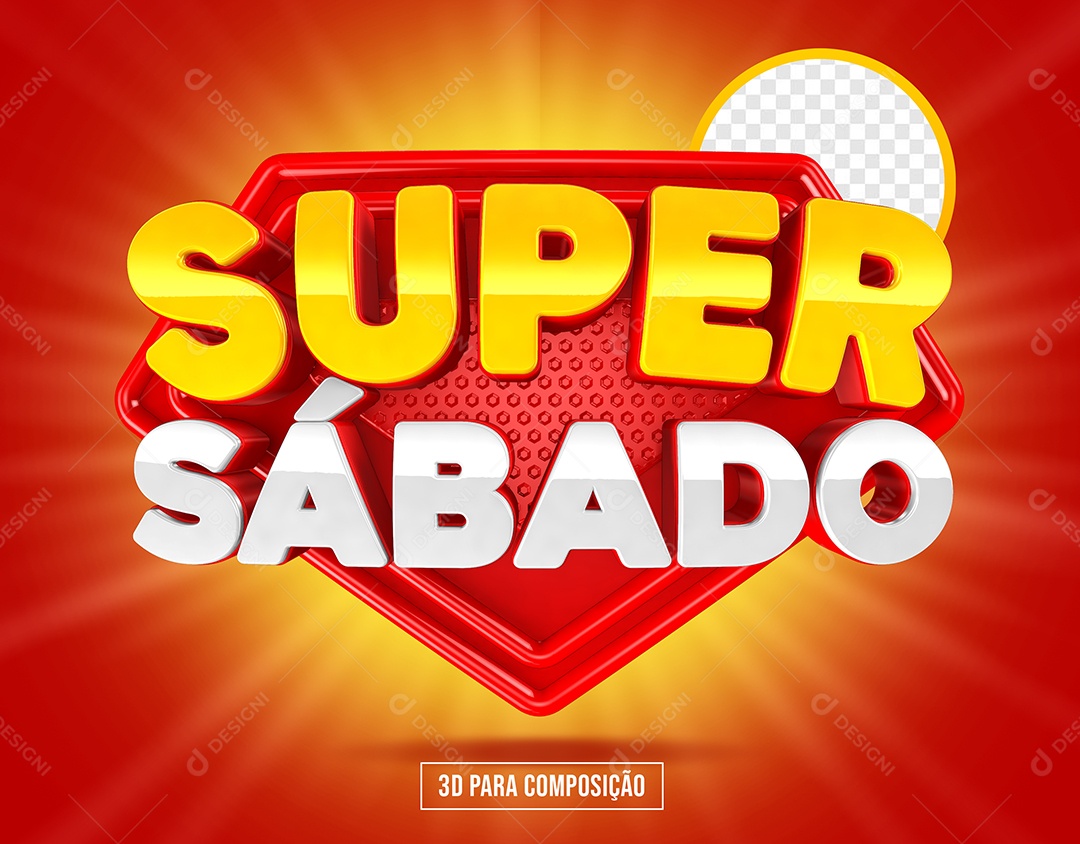Super Sábado Dourado Vermelho Selo 3D para Composição PSD