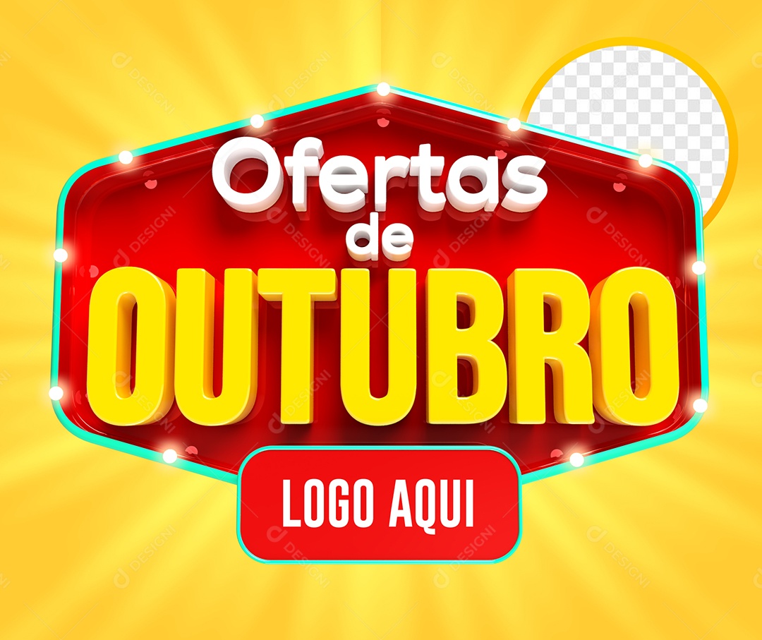 Ofertas de Outubro Vermelho Dourado Selo 3D para Composição PSD