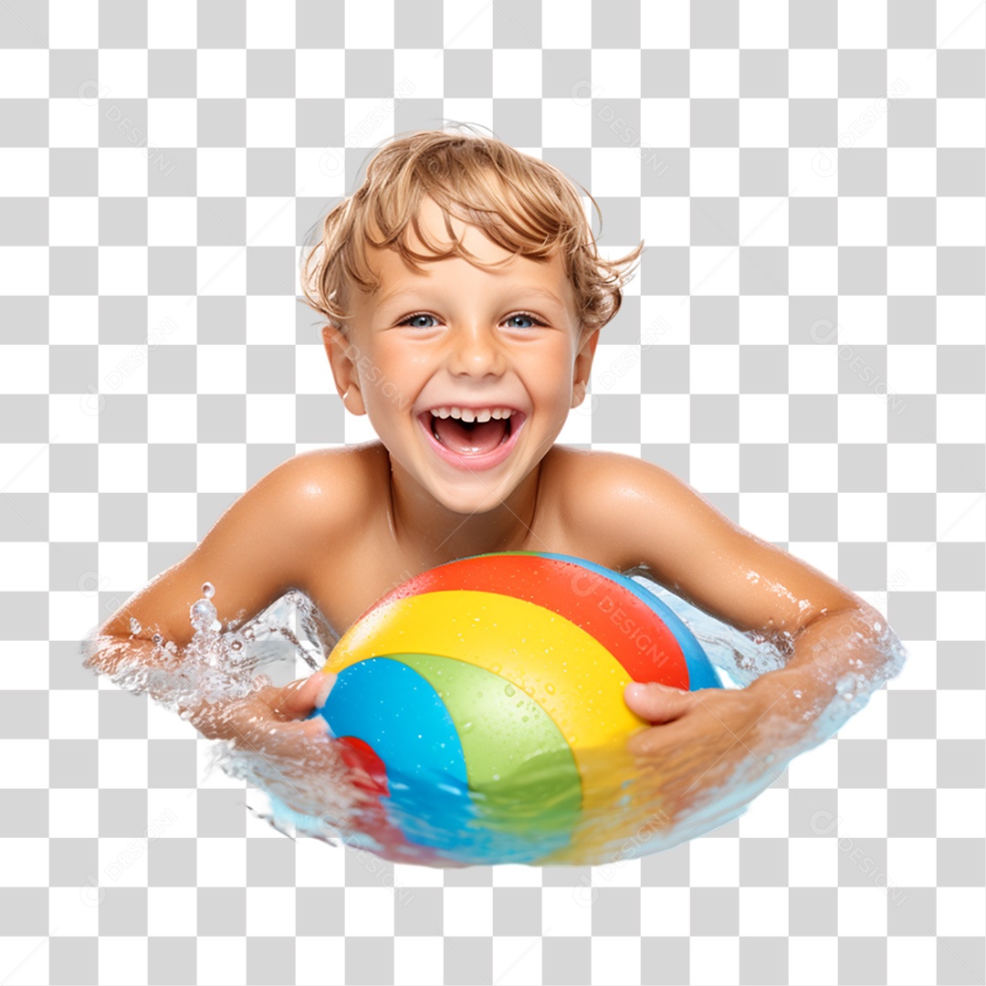 Menino Com Bola em Parque Aquático PNG Transparente