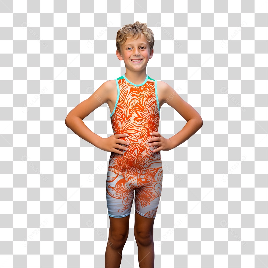 Menino Com Roupa de Banho em Parque Aquático PNG Transparente