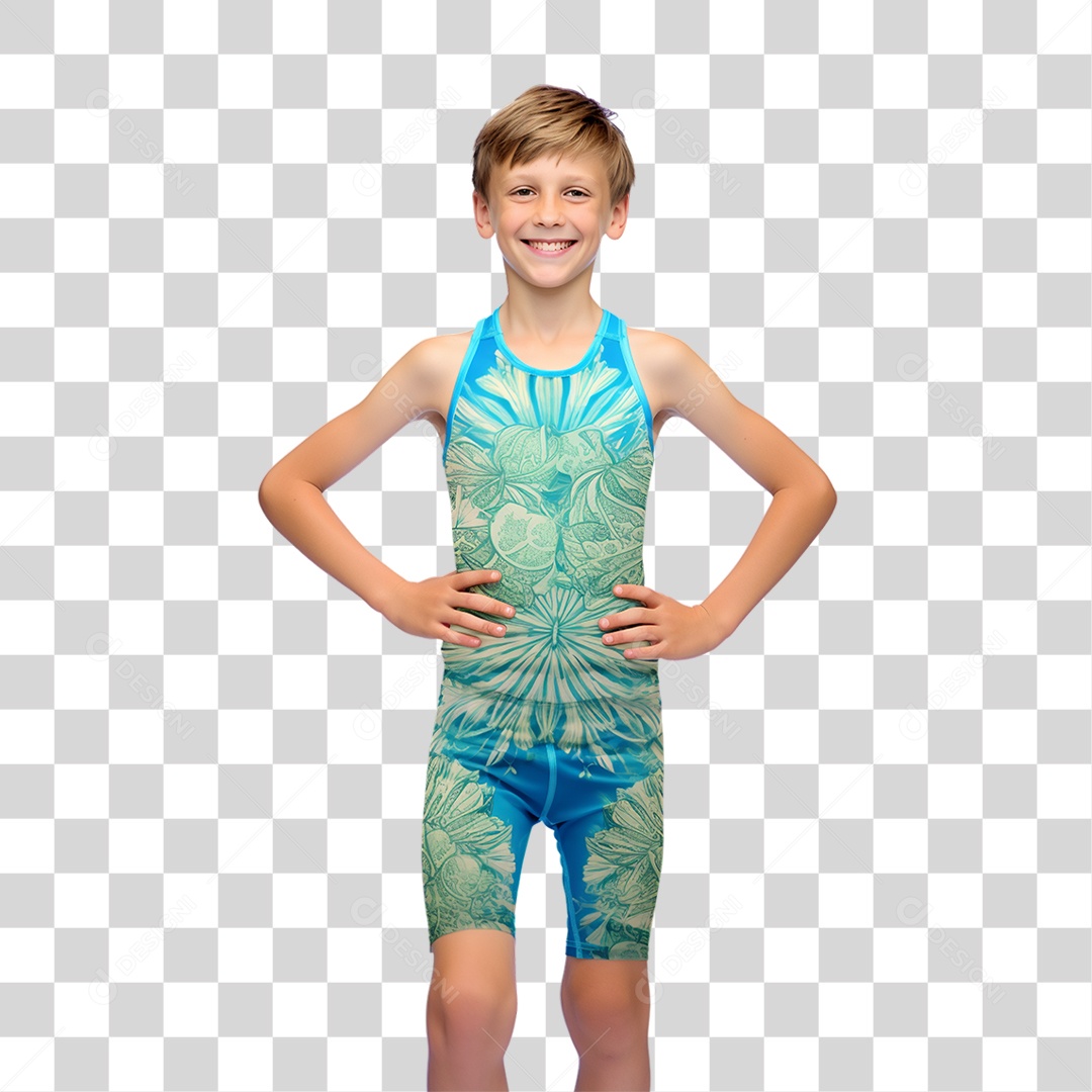 Menino Com Roupa de Banho em Parque Aquático PNG Transparente