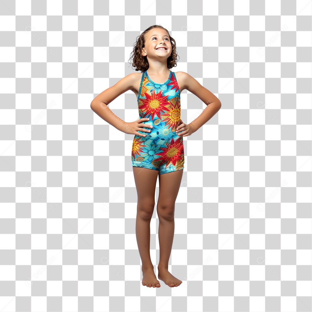 Menina Com Roupa de Banho em Parque Aquático PNG Transparente